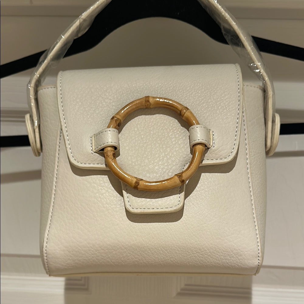 Free people Cream Handbag with Bamboo Accent and long strap add on NWT